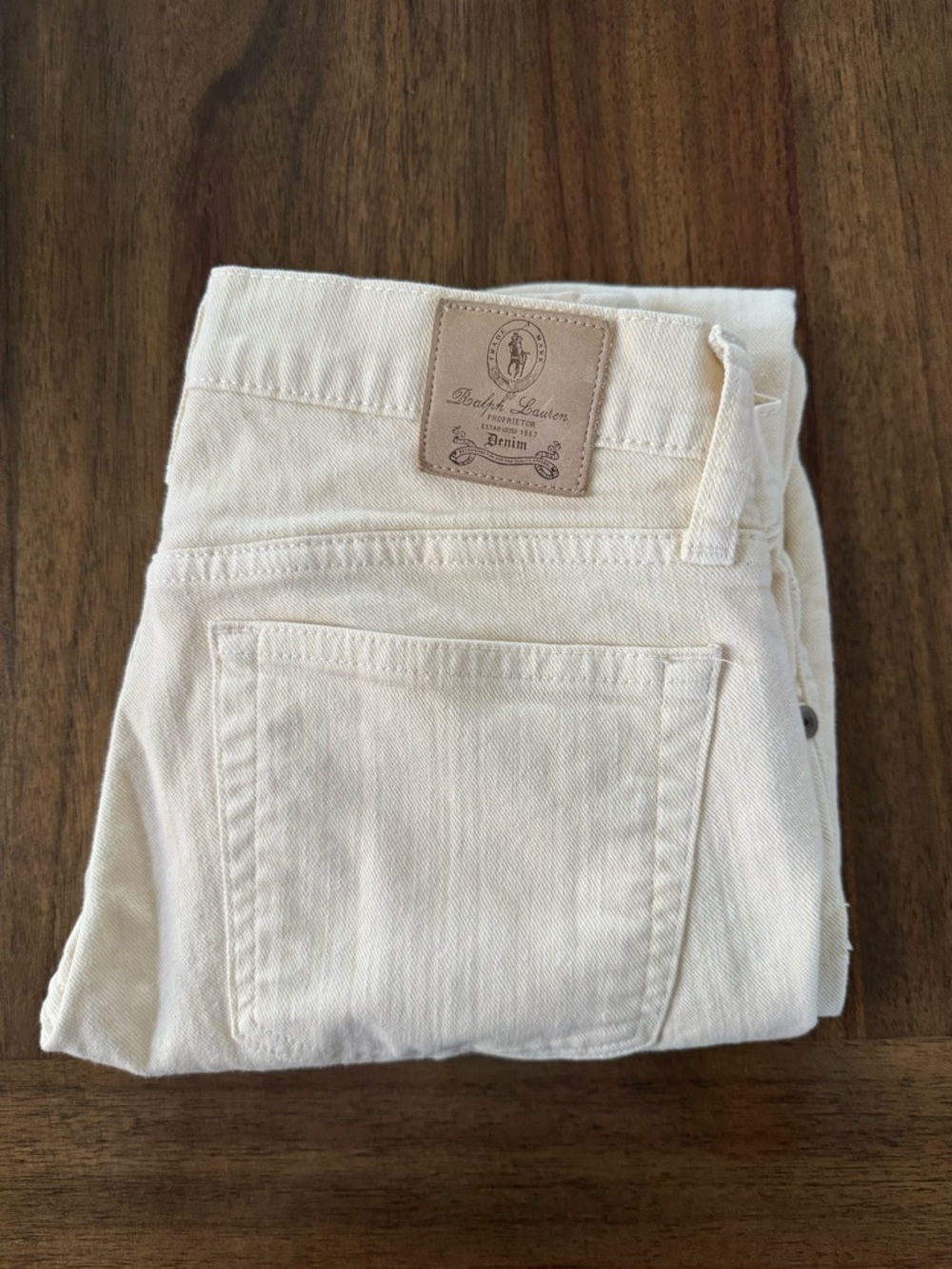 Ralph Lauren Off-White Denim Jeans with Leather Patch